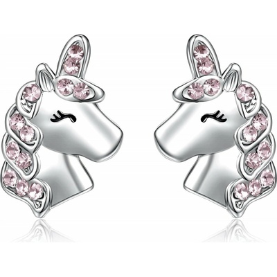 Olivie strieborné náušnice ružový jednorožec 5894