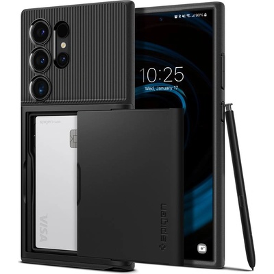 Spigen Slim Armor CS Case - хибриден кейс с отделение за кр. карти и най-висока степен на защита за Samsung Galaxy S24 Ultra (черен)