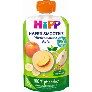 Hipp Био смути Hipp - Пауч с праскова, ябълка и банан с овес, 120 ml (1100039018) - ozone