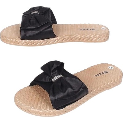 Летни чехли в черно с панделка