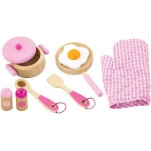 Viga Toys - Дървен готварски комплект - Розов (50116_1)