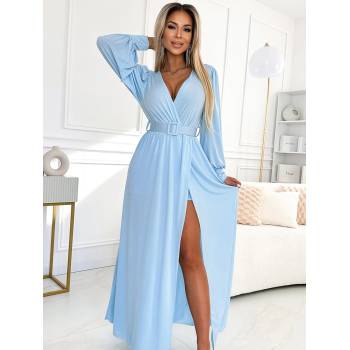 Numoco FIORELLA Дълга рокля с широк колан и деколте - светлосиня Numoco numoco | Sin | ЖЕНИ | ЕДИН РАЗМЕР