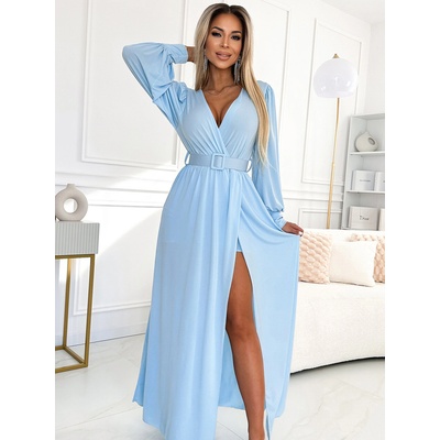 Numoco FIORELLA Дълга рокля с широк колан и деколте - светлосиня Numoco numoco | Sin | ЖЕНИ | ЕДИН РАЗМЕР