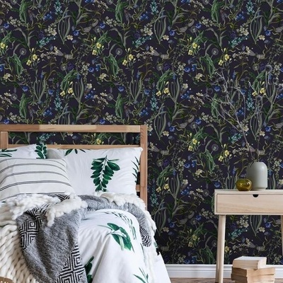 CRE8TIVE Tapeta s divokými květinami černá 61 cm x 300 cm samolepicí tapeta s listy, květinovou