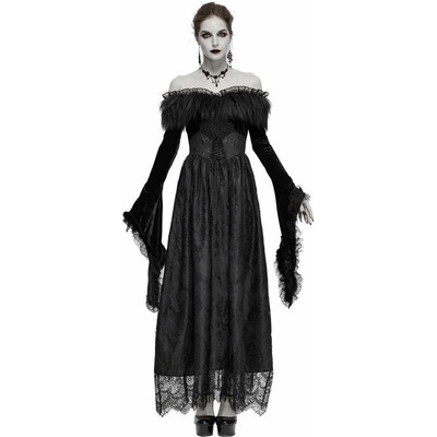 Devil Fashion A Coven Affair long Gothic Dress with Faux-Fur Col