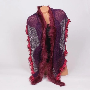 Image 1 of Луксозен шал в лилаво и бордо с пухче