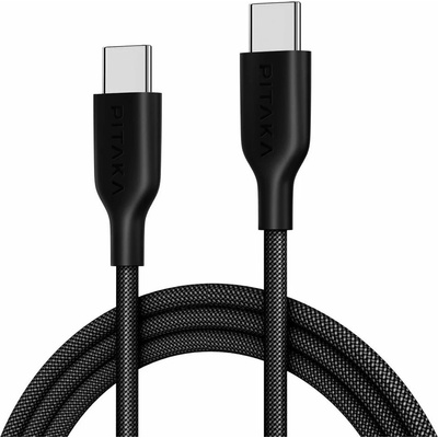 pitaka Flex Braided USB-C to USB-C Cable 60W - кабел с въжена оплетка и бързо зареждане за устройства с USB-C порт (120 см) (черен)