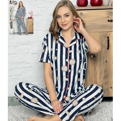 Дамска раирана пижама с луни и слънца