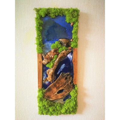 Machový obraz v kombinácii s epoxidovou živicou 90cm x 40cm