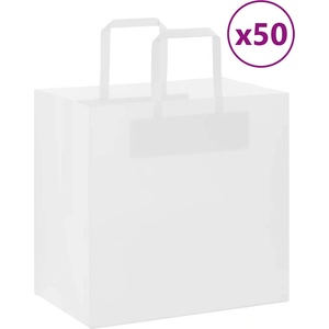 vidaXL Хартиени торбички 50 бр с дръжки бели 26x17x25 см (4101829)