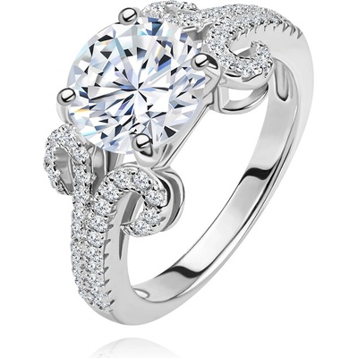 Šperky eshop zásnubní prsten ze stříbra 925 kulatý zirkon v čiré třpytivé pásky V10.13