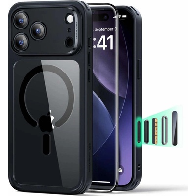 ESR Хибриден удароустойчив кейс с MagSafe и стъклено защитно покритие за дисплея на iPhone 17 Pro Max - ESR Classic Hybrid HaloLock Protection Set (черен-прозрачен) (KF2358199)
