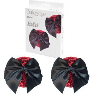  Пастиси за зърна с черна панделка, блестящи - Pasties Burlesque Blaze (3637-01LOLA)