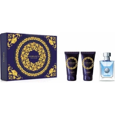 Versace Pour Homme - Подаръчен комплект за мъже: 50мл тоалетна вода + 50мл шампоан за коса и тяло + 50мл балсам за след бръснене