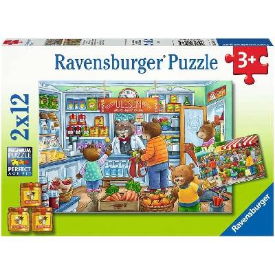 Ravensburger Детски пъзел Ravensburger от 2 x 12 части - Хайде да пазаруваме (7005076)