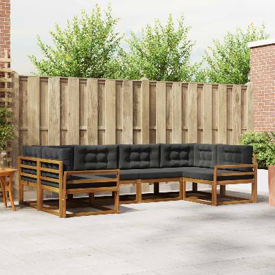vidaXL Комплект дивани за открито 6 pcs Натурален и Антрацит (3368070)