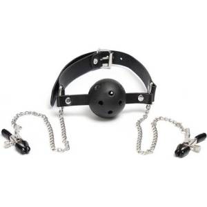  Топка за уста с щипки за зърна BDSM Fantasy