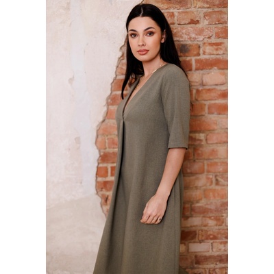 BeWear Woman's V-neck trapeze dress olive