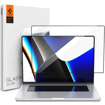 Spigen Tempered Glass GLAS. tR - висококачествено стъклено защитно покритие за целия дисплей на MacBook Pro 14 M1 (2021) (черен-прозрачно)