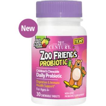 21st Century Zoo Friends Probiotic | with 5 Billion Active Cells [30 Дъвчащи таблетки] Плодов Пунш