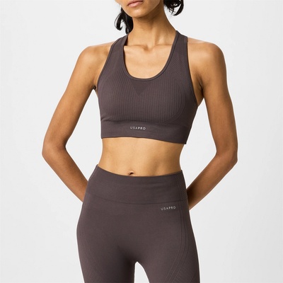 USA Pro UP Seamless Crop Sports Bra - Espresso