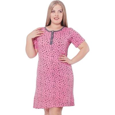 Макси нощница в розов цвят със сиви звезди