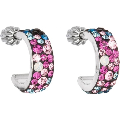 Pavona Stříbrné náušnice kruhy s krystaly Swarovski mix barev půlkruh 31118.4 Galaxy
