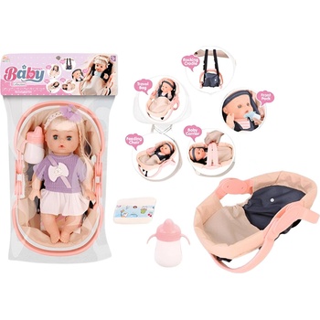 Пишаща кукла с памперс и шише за хране в кошче за носене 140А