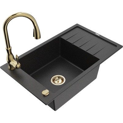 Mexen Elias гранитна мивка с 1 отделение с отцеквач и кухненски смесител Savita, черен/сребърен металик- 6511-73-672601-50 (6511-73-672601-50)