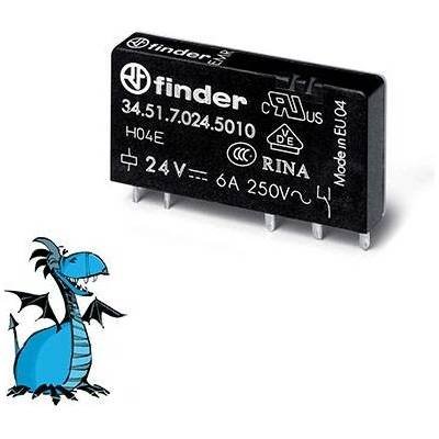 FINDER Relé 34.51.7.024.5010, 1P/6A, 24V DC, Au