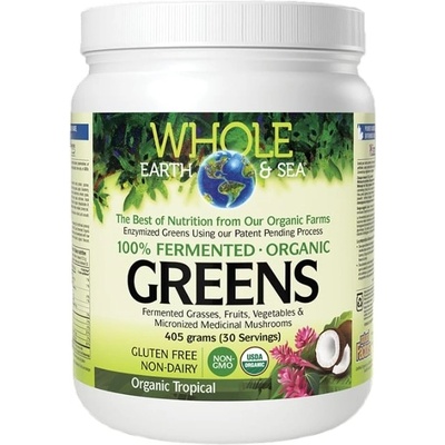 Natural Factors Whole Earth & Sea Fermented Organic Greens, тропически плодове, 405 g, Natural Factors