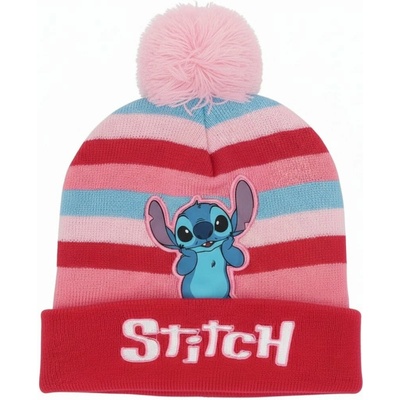 DIFUZED Dievčenská zimná pletená čiapka s brmbolcom Stitch licencia Lilo & Stitch Červená