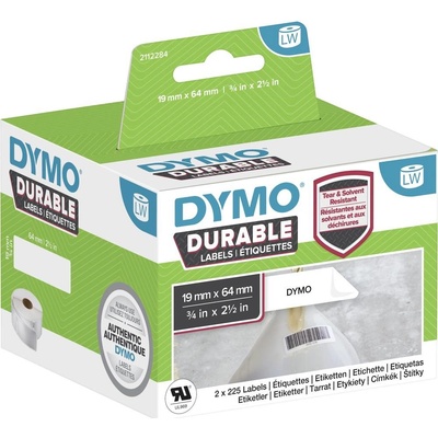 DYMO 2112284 etikety v roli 64 x 19 mm polypropylénová fólia biela 900 ks trvalé univerzálne etikety, adresná nálepky; 2112284