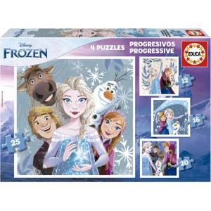 Educa Прогресивен пъзел, Educa, Frozen 4 в 1, 12/16/20/25 части (EDU19735)