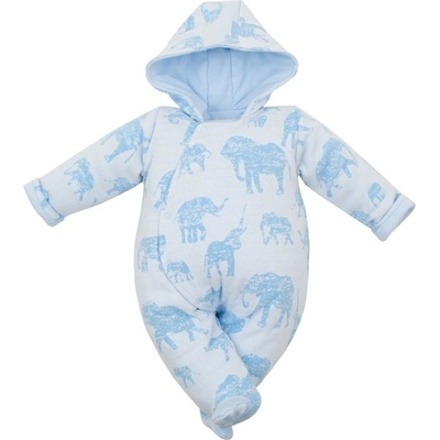 Baby Service Zateplená dojčenská kombinéza s kapucňou Slony modrá