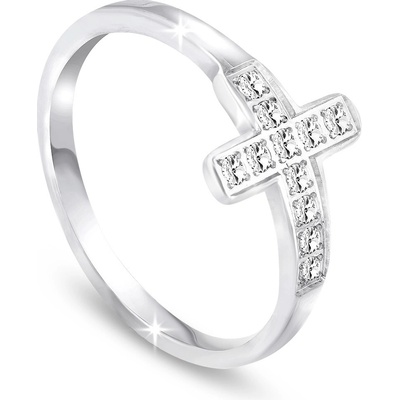 Ellami Dámský jemný prsten z chirurgické oceli křížek se zirkony 4000254