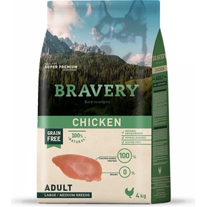 Bravery Chicken Medium & Large Breeds Adult Dog - за израснали кучета от средни и едри породи с пилешко 4 kg