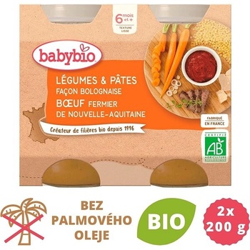 Babybio zelenina s těstovinami na boloňský způsob s farmářským hovězím masem 2 x 200 g