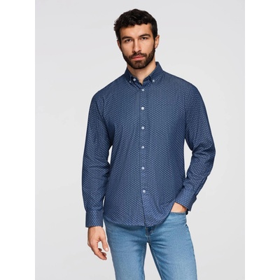 Ombre pánska patterned thin denim košel'a s kapsou modrá