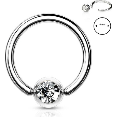 Šperky eshop ocelový piercing do obočí kroužek s čirým krystalkem v kulaté objímce W29.24