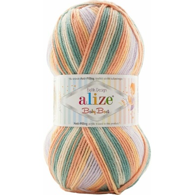 Alize příze Baby Best Batik 7917 krémová, zelená, fialová, broskvová