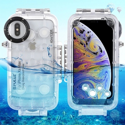 AppleMix PULUZ vodotesné Apple iPhone Xs Max s odolnosťou do 40 m hĺbky (IPX8) - čiré / biele