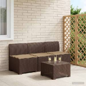 vidaXL Пейка за градина с Cushions във вид на ратан 3-местен ПП Кафяво (8011966)
