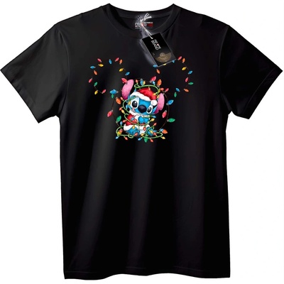 NOONEBRAND Тениска Стич Коледни Светлини - S, Black