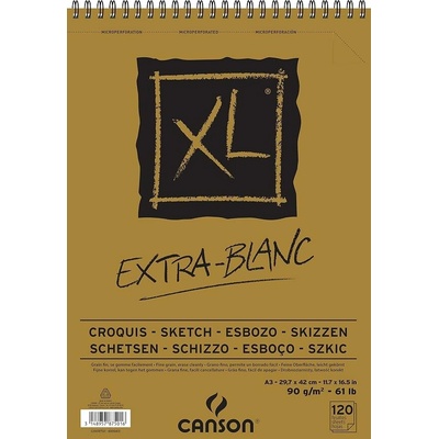 Canson Skicár XL Extra Blanc 90 g/m² 120 listov A3 so špirálovou väzbou hore