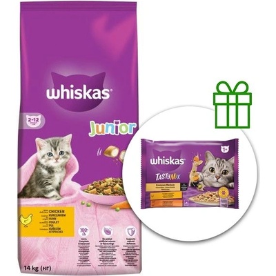 Whiskas Junior с пилешко месо 14 кг + Tasty mix 4x85 г безплатно