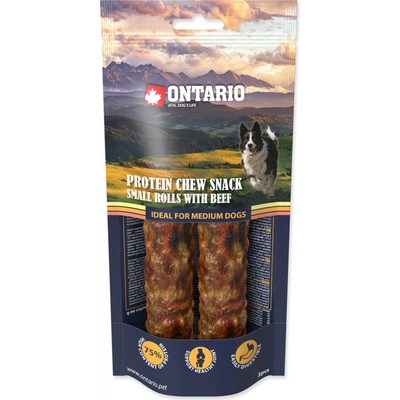 Ontario Protein žvýkací pamlsek malá rolka s hovězím 2 ks 12,7 cm