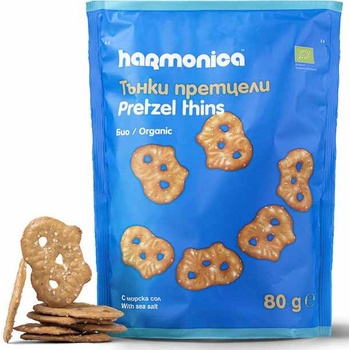 Harmonica Био тънки претцели с морска сол Harmonica, 80 g (11077)
