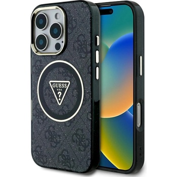 GUESS IML Metal Glitter 4G Circle Triangle MagSafe Case за iPhone 16 Pro - черен (3666339430085)