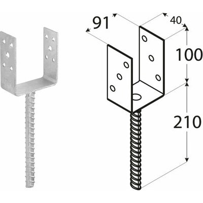 DomaxL zapustená pätka stĺpika typu U PSL 90 U - 91 x 40 x 100 x 4.0 mm 6 ks